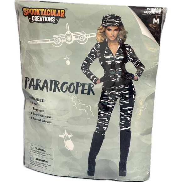 Spooktacular Creations Womens Paratrooper Costume Army Jumpsuit Halloween MEDIUM - Picture 1 of 4